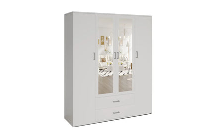 Armoire 4 portes avec 2 miroirs MARCO blanc - 160 cm TIKOYA