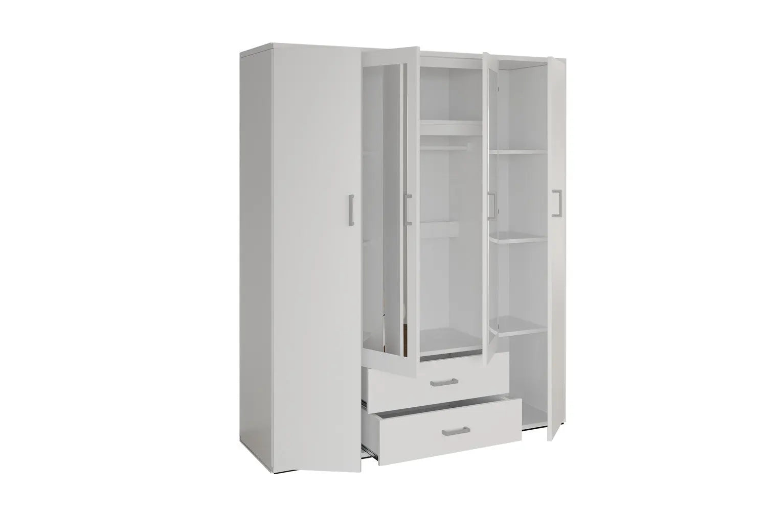 Armoire 4 portes avec 2 miroirs MARCO blanc - 160 cm TIKOYA