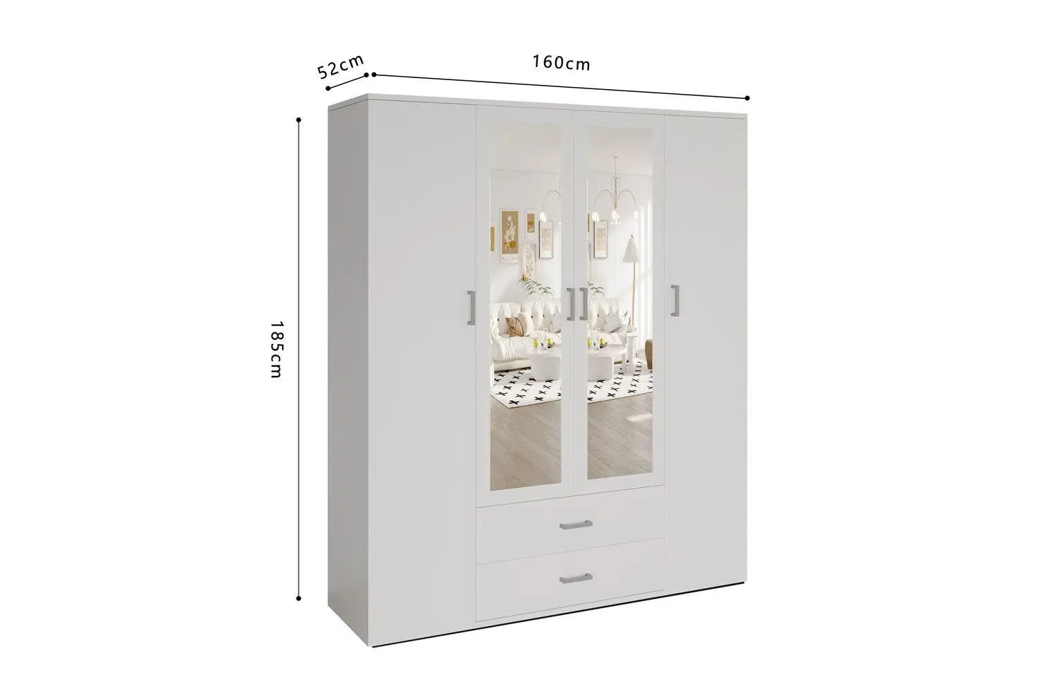 Armoire 4 portes avec 2 miroirs MARCO blanc - 160 cm TIKOYA