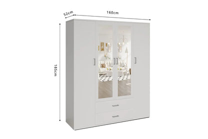 Armoire 4 portes avec 2 miroirs MARCO blanc - 160 cm TIKOYA