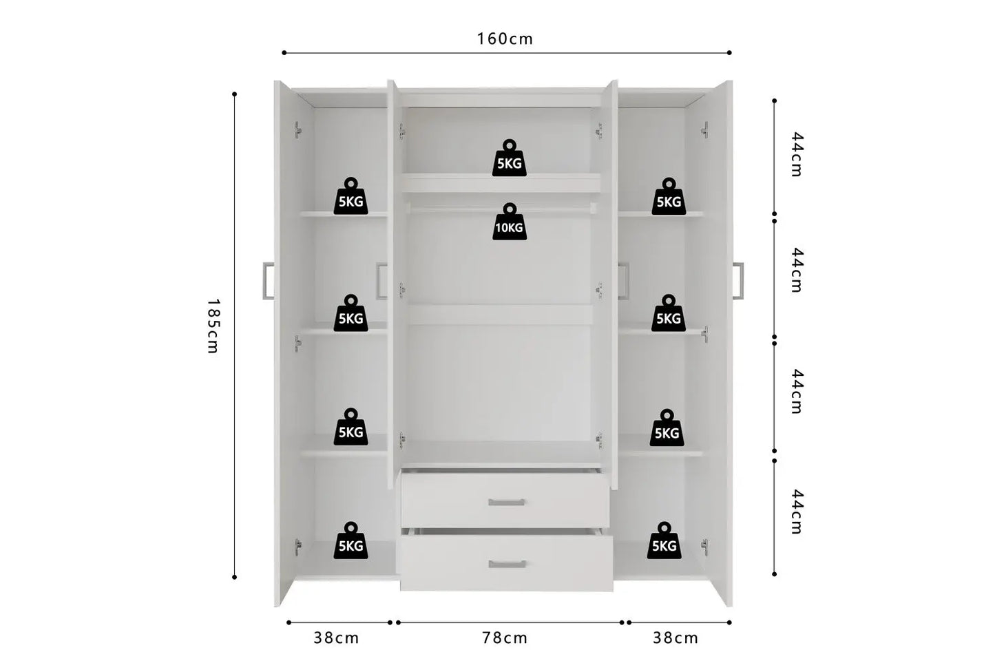 Armoire 4 portes avec 2 miroirs MARCO blanc - 160 cm TIKOYA