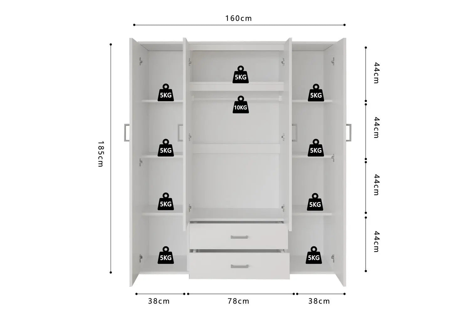 Armoire 4 portes avec 2 miroirs MARCO blanc - 160 cm TIKOYA