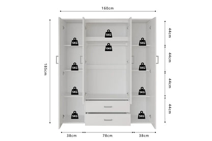 Armoire 4 portes avec 2 miroirs MARCO blanc - 160 cm TIKOYA