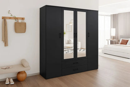 Armoire 4 portes avec 2 miroirs MARCO gris foncé - 160 cm TIKOYA