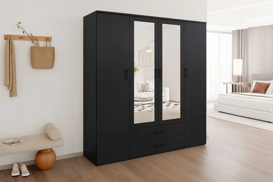 Armoire 4 portes avec 2 miroirs MARCO gris foncé - 160 cm TIKOYA