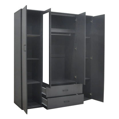 Armoire 4 portes avec 2 miroirs MARCO gris foncé - 160 cm TIKOYA