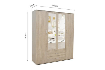 Armoire 4 portes avec 2 miroirs MARCO sonoma - 160 cm TIKOYA