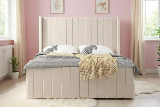 Cadre De Lit TOKYO en Tissu Velours Beige 180x200 cm SAN MARTINO