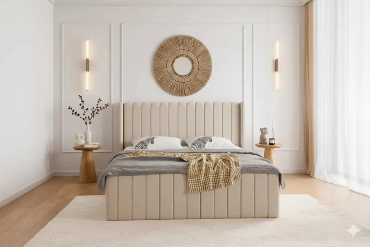 Cadre De Lit TOKYO en Tissu Velours Beige 160x200 cm SMG