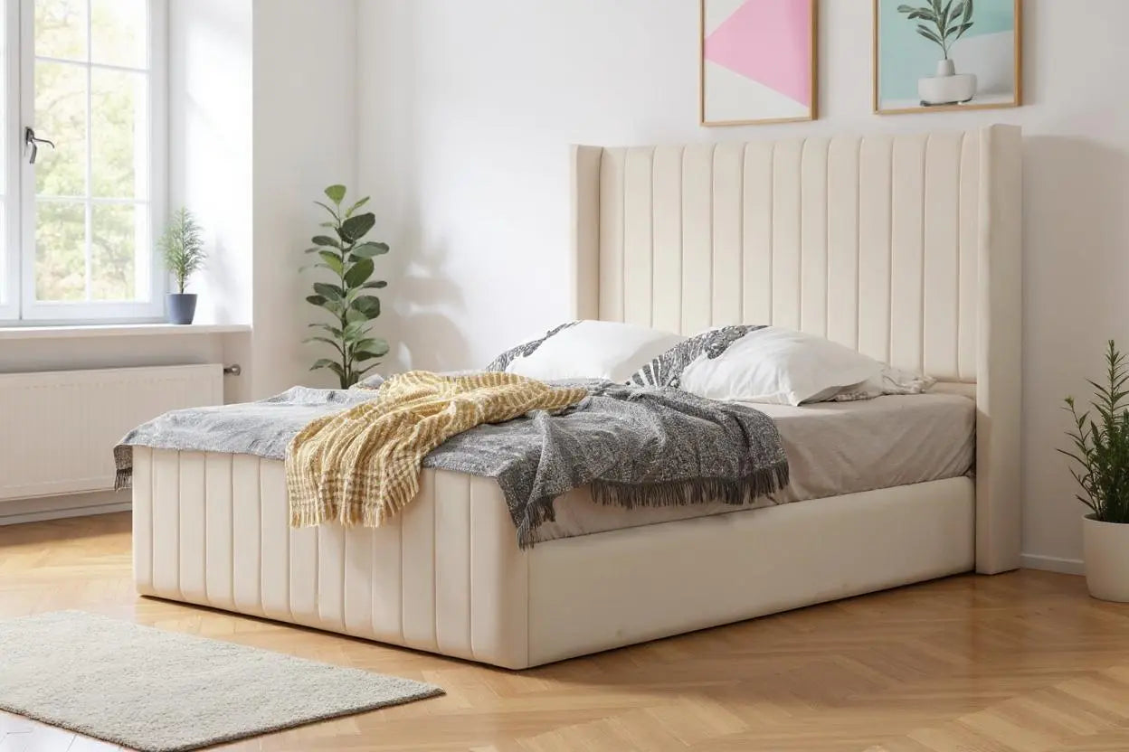 Cadre De Lit TOKYO en Tissu Velours Beige 160x200 cm SAN MARTINO