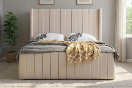 Cadre De Lit TOKYO en Tissu Velours Beige 160x200 cm SAN MARTINO