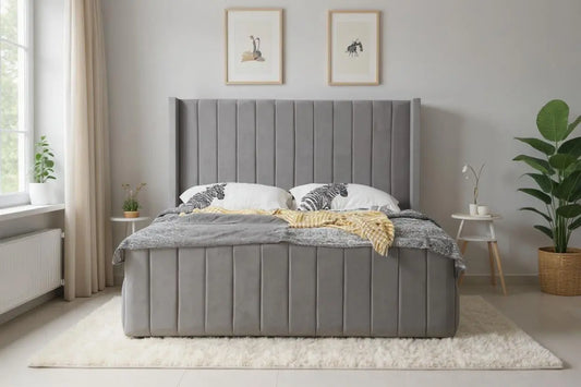 Cadre De Lit TOKYO en Tissu Velours Gris 140x190 cm SAN MARTINO