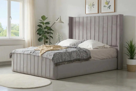 Cadre De Lit TOKYO en Tissu Velours Beige 180x200 cm SAN MARTINO