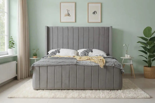 Cadre De Lit TOKYO en Tissu Velours Gris 160x200 cm SAN MARTINO