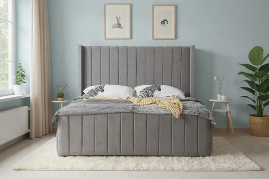 Cadre De Lit TOKYO en Tissu Velours Gris 180x200 cm SAN MARTINO