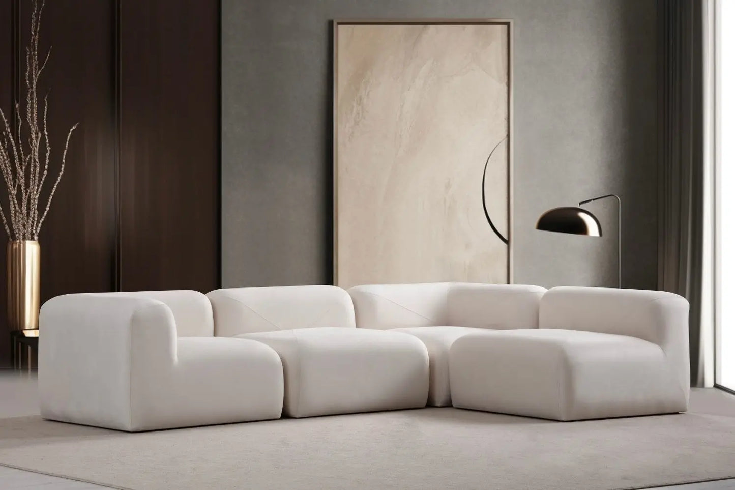 Canapé Modulable NAYA en Tissu Velours Blanc Cassé - 4 Modules SAN MARTINO