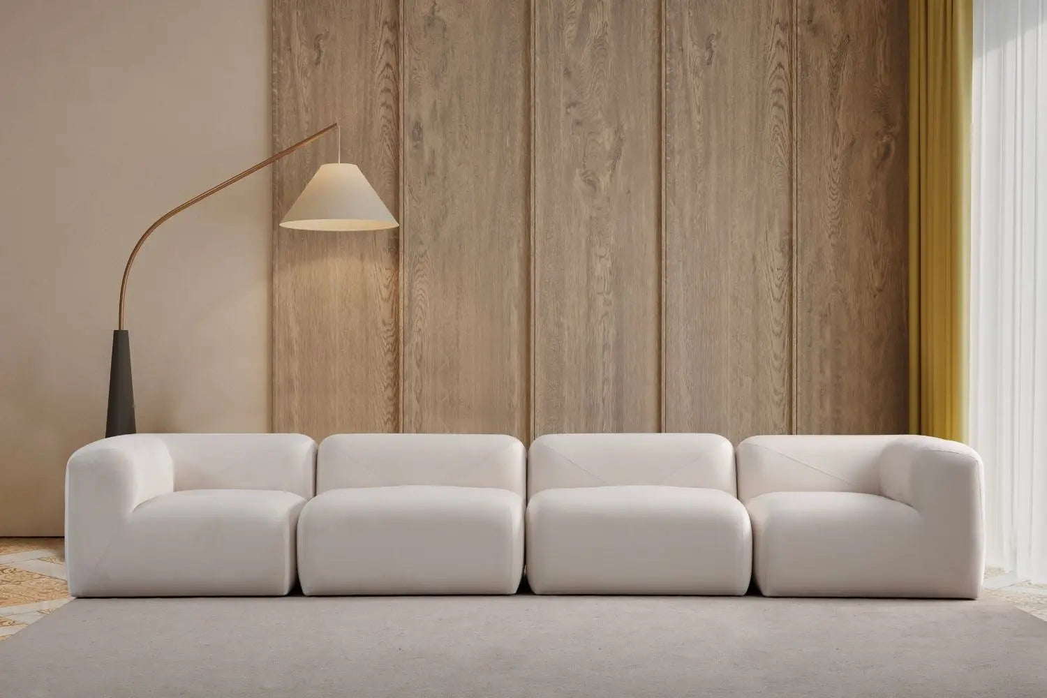 Canapé Modulable NAYA en Tissu Velours Blanc Cassé - 4 Modules SAN MARTINO