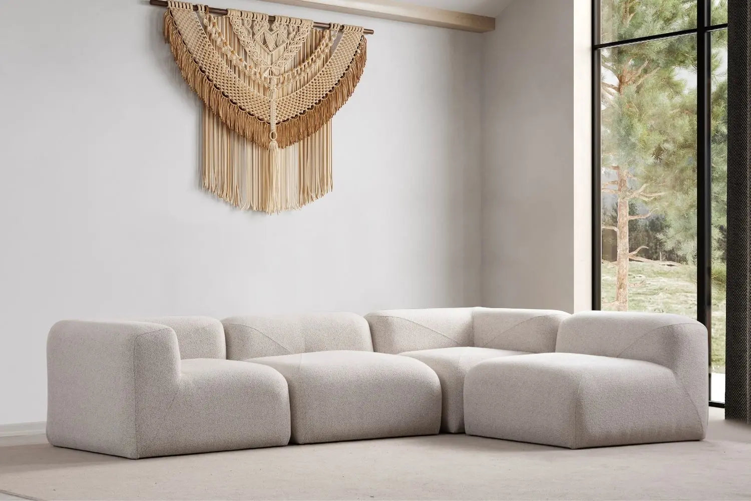 Canapé Modulable NAYA en tissu Chenille Blanc Cassé - 4 Modules SAN MARTINO