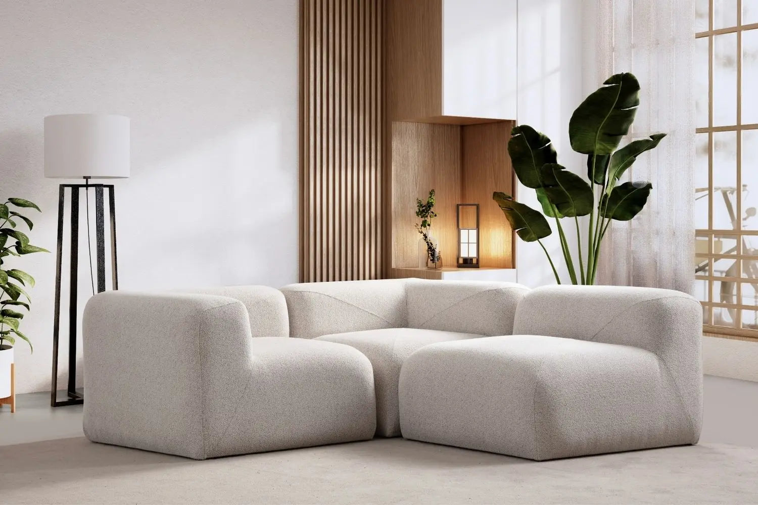Canapé Modulable NAYA en tissu Chenille Blanc Cassé - 4 Modules SAN MARTINO