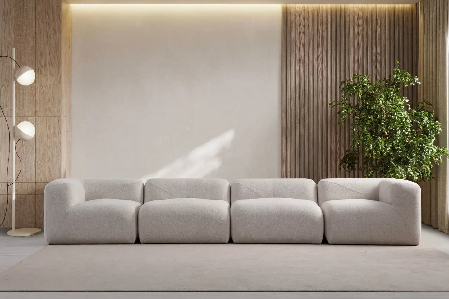 Canapé Modulable NAYA en tissu Chenille Blanc Cassé - 4 Modules SAN MARTINO