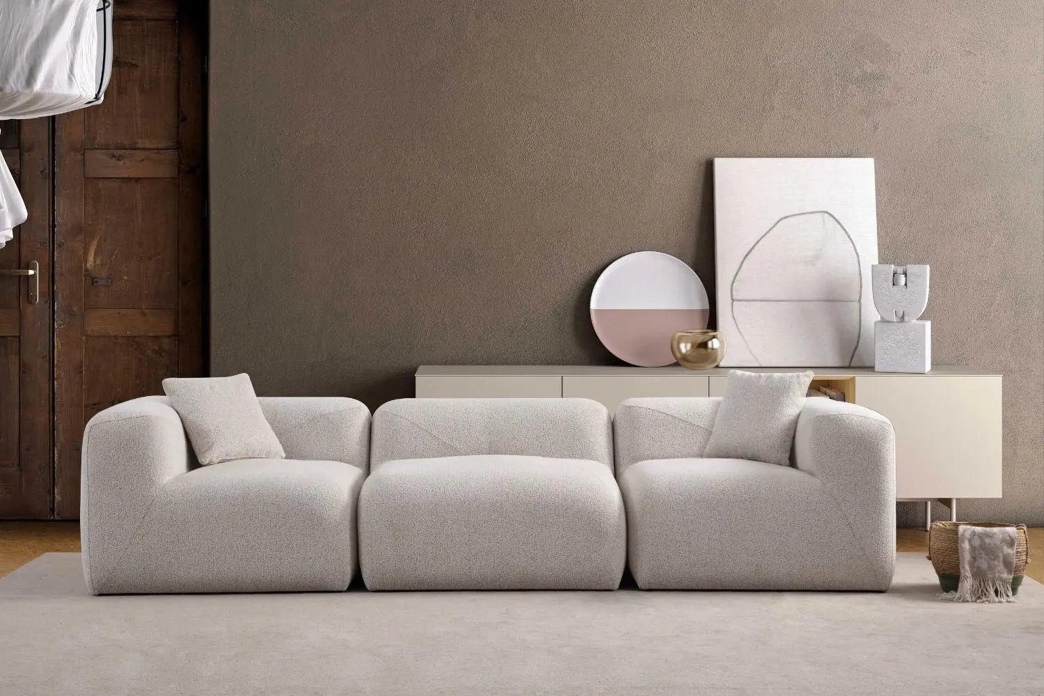 Canapé Modulable NAYA en tissu Chenille Blanc Cassé - 4 Modules SAN MARTINO