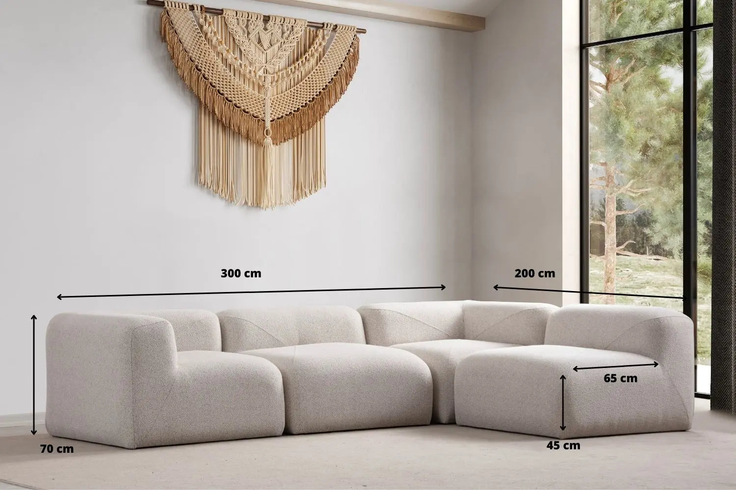 Canapé Modulable NAYA en tissu Chenille Blanc Cassé - 4 Modules SAN MARTINO