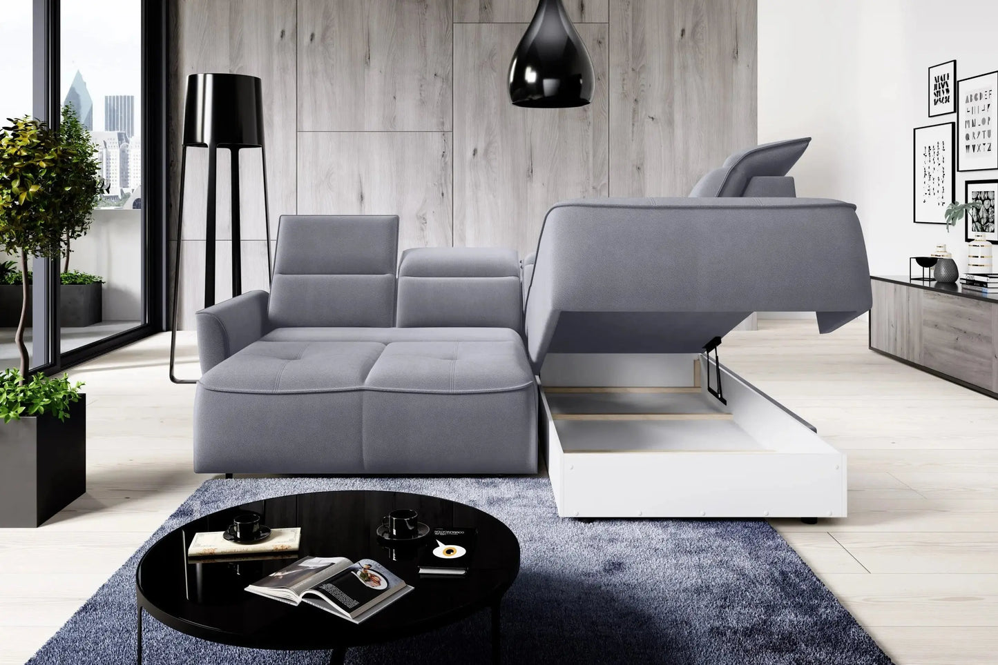 Canapé d'angle Convertible Électrique avec Coffre de Rangement MURILLO L - 261 x 218 cm WERSAL