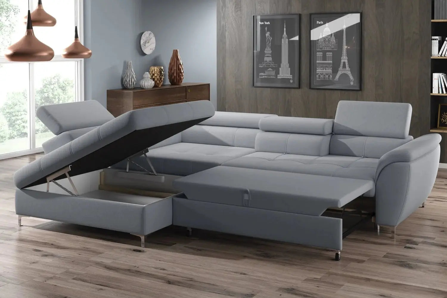 Canapé d'angle Convertible avec Coffre de Rangement TEMPO L - 289 x 218 cm WERSAL