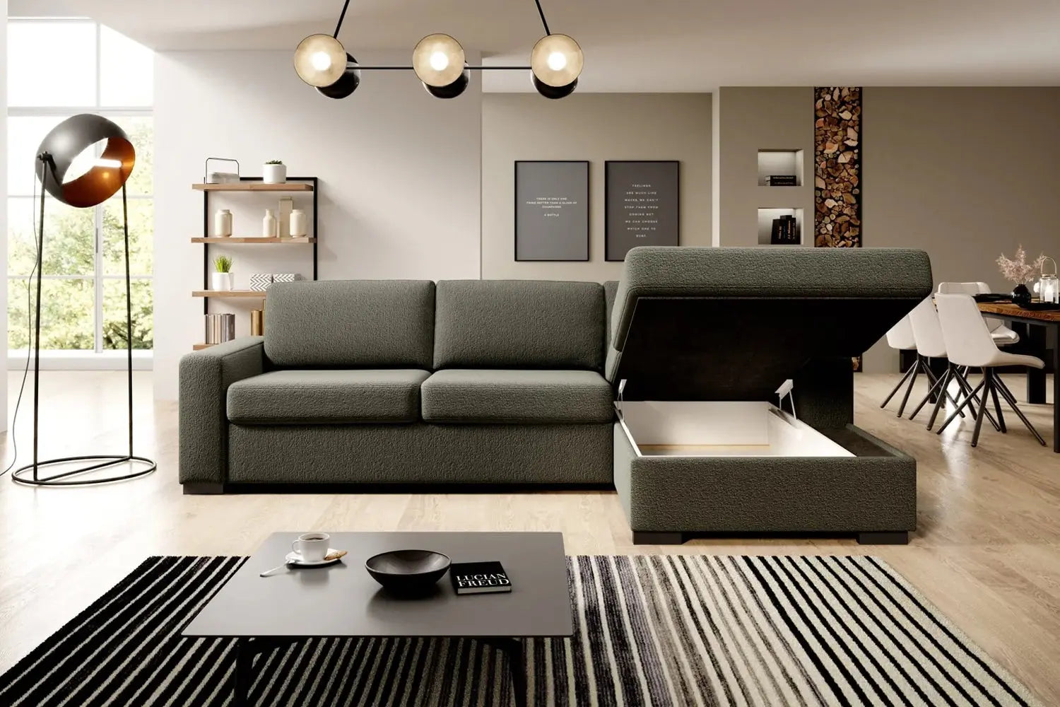 Canapé d'angle Convertible avec Matelas Intégré et Coffre de Rangement VANILLA - 263 x 173 cm WERSAL