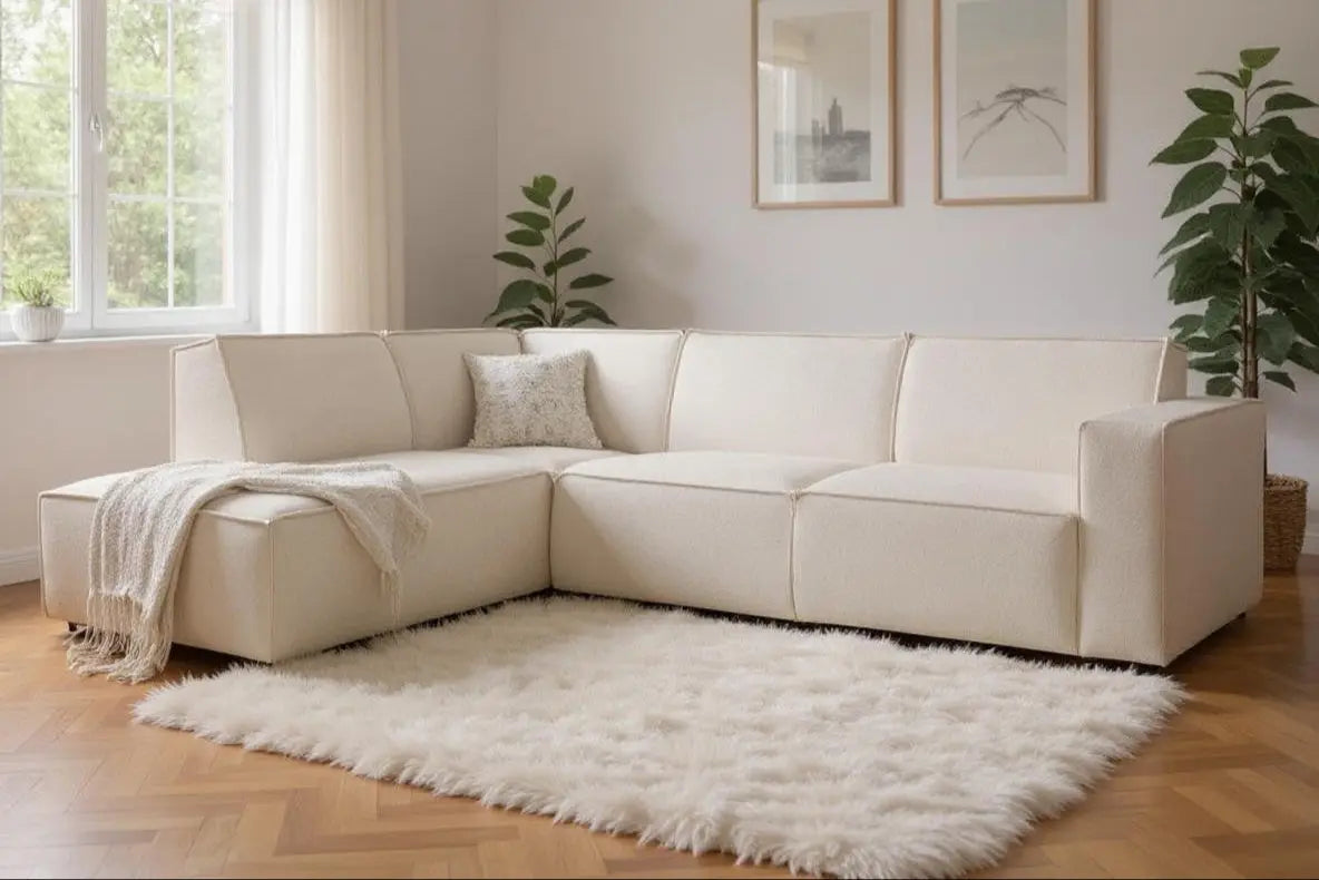 Canapé d'angle MAGNUM REC en Tissu Ecru - 289x218 cm MAISON DES MEUBLES