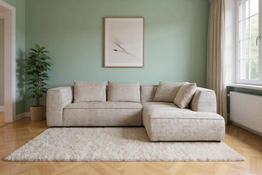 Canapé d'angle MARBELLA en tissu chenille - 285 x 250 cm TIKOYA