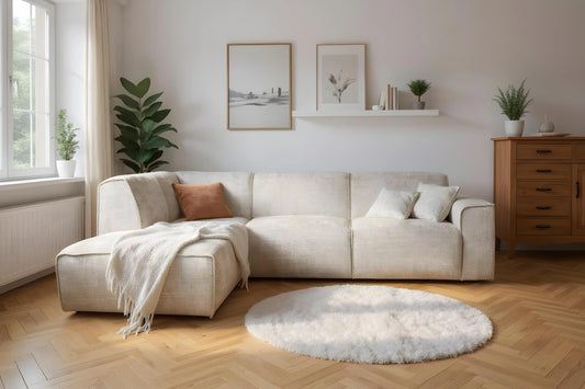 Canapé d'angle MAYRA en tissu Marbella Beige - 288 x 213 cm TIKOYA
