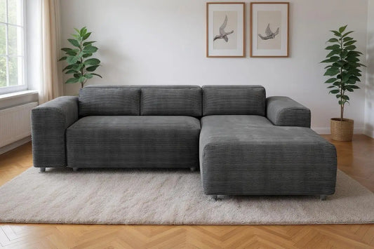 Canapé d'angle NAYA en Tissu Côtelé Gris Anthracite - 250x185 cm SAN MARTINO