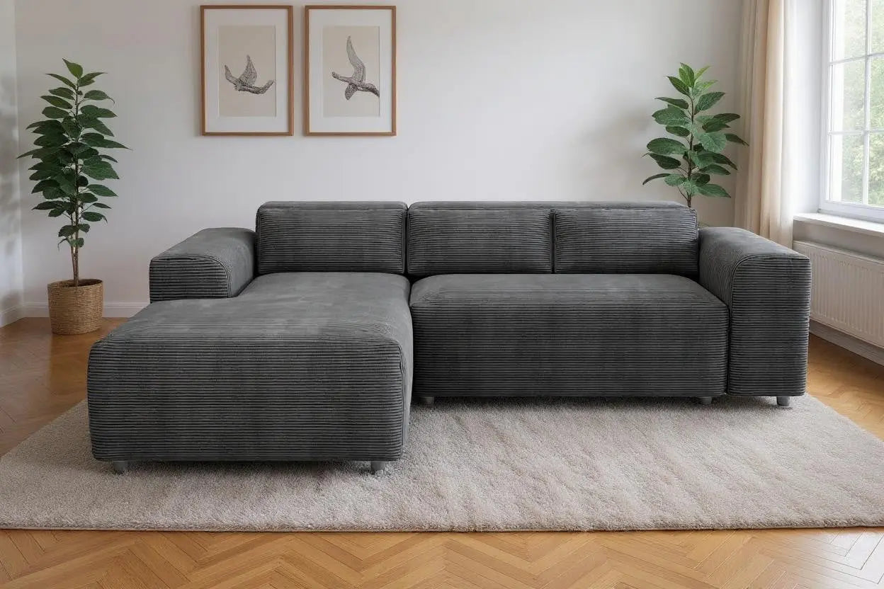 Canapé d'angle NAYA en Tissu Côtelé Gris Anthracite - 250x185 cm SAN MARTINO