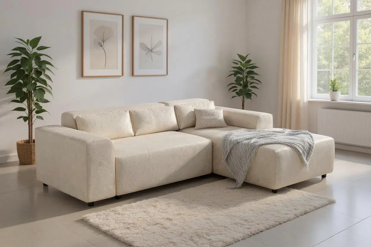 Canapé d'angle NAYA en Tissu Velours Beige - 250x185 cm SAN MARTINO