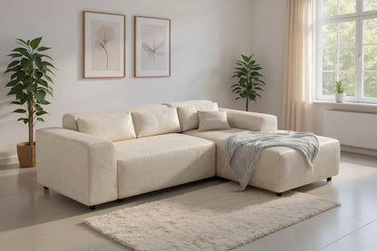 Canapé d'angle NAYA en Tissu Velours Beige - 250x185 cm SAN MARTINO