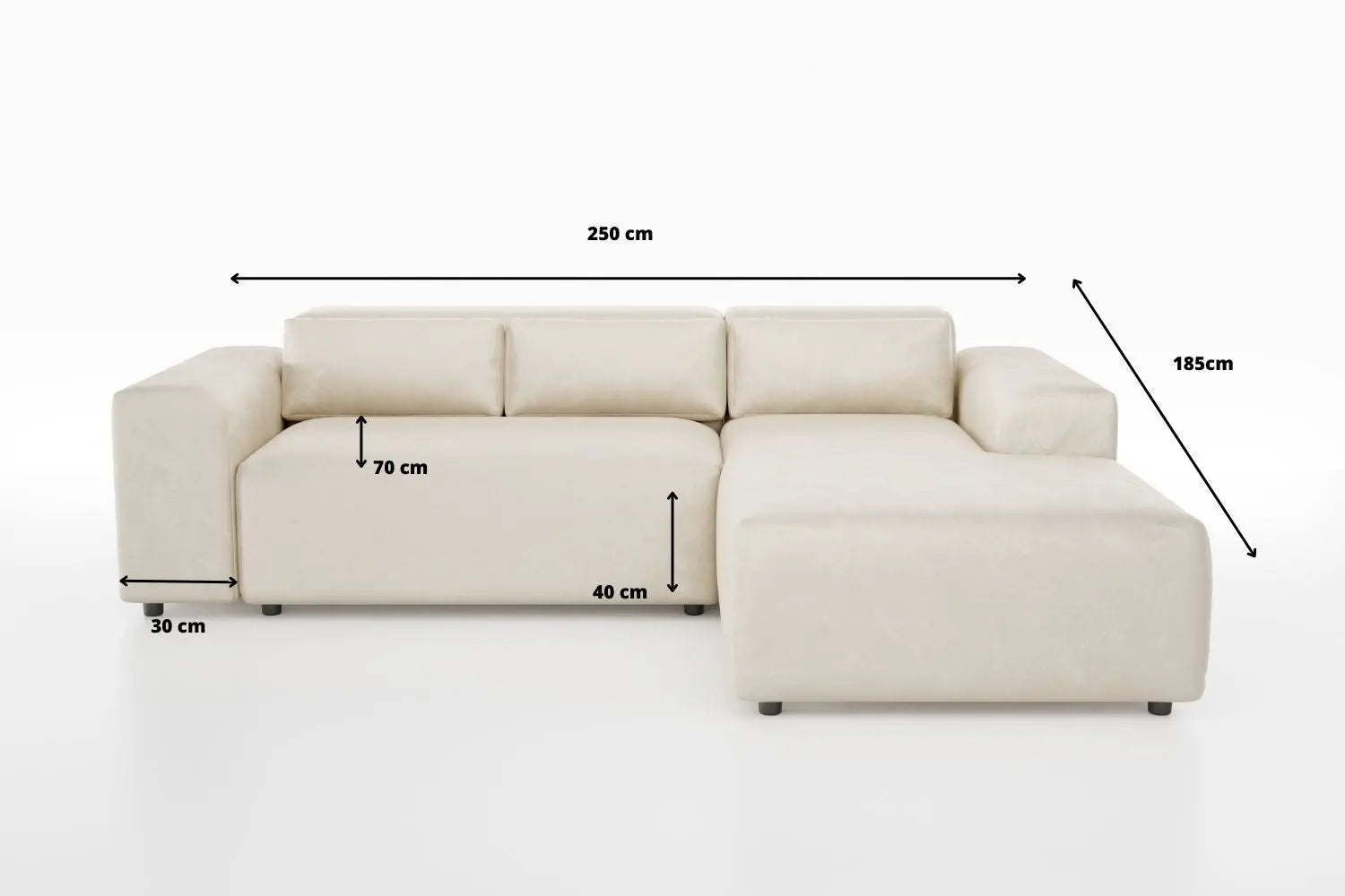 Canapé d'angle NAYA en Tissu Velours Beige - 250x185 cm SAN MARTINO
