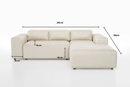 Canapé d'angle NAYA en Tissu Velours Beige - 250x185 cm SAN MARTINO