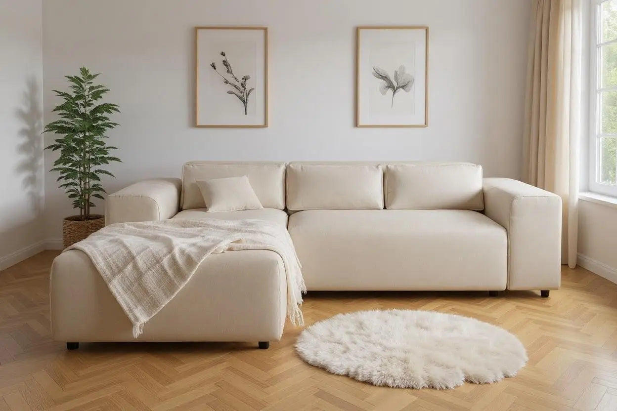 Canapé d'angle NAYA en Tissu Velours Beige - 250x185 cm SAN MARTINO