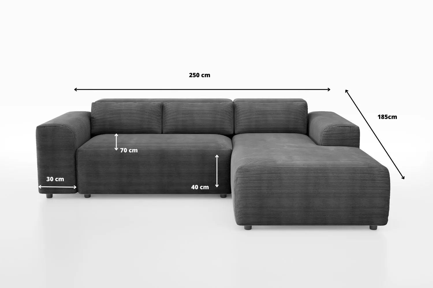 Canapé d'angle NAYLA en Tissu Côtelé Gris Anthracite - 250x185 cm SAN MARTINO