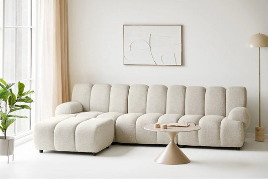 Canapé d'angle modulable 4 places avec pouf, couleur sable TAZA - 276 x 175 cm HOUSE NORDIC