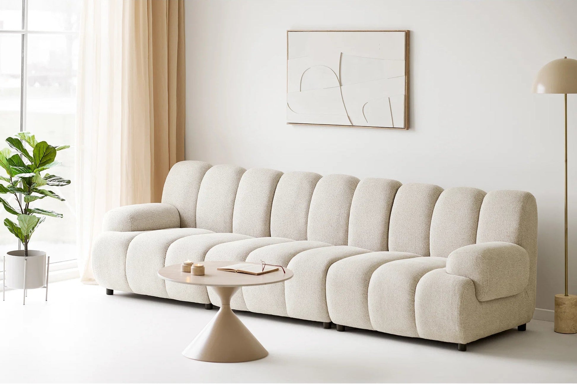Canapé d'angle modulable 4 places avec pouf, couleur sable TAZA - 276 x 175 cm HOUSE NORDIC