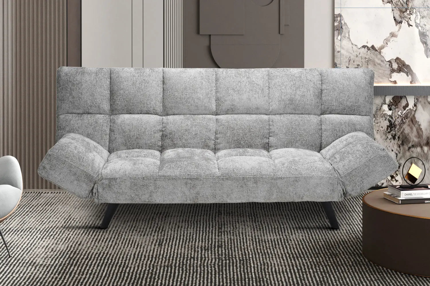 Canapé-lit en Tissu Gris BURSYA - 182 x 82 cm ROUSSEAU