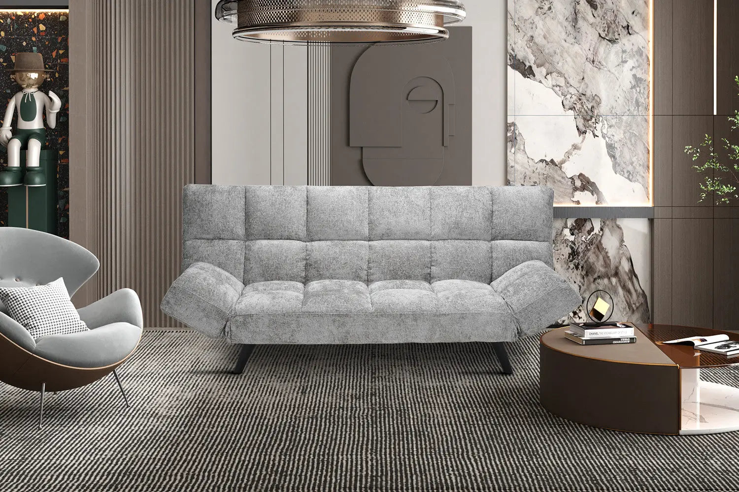 Canapé-lit en Tissu Gris BURSYA - 182 x 82 cm ROUSSEAU