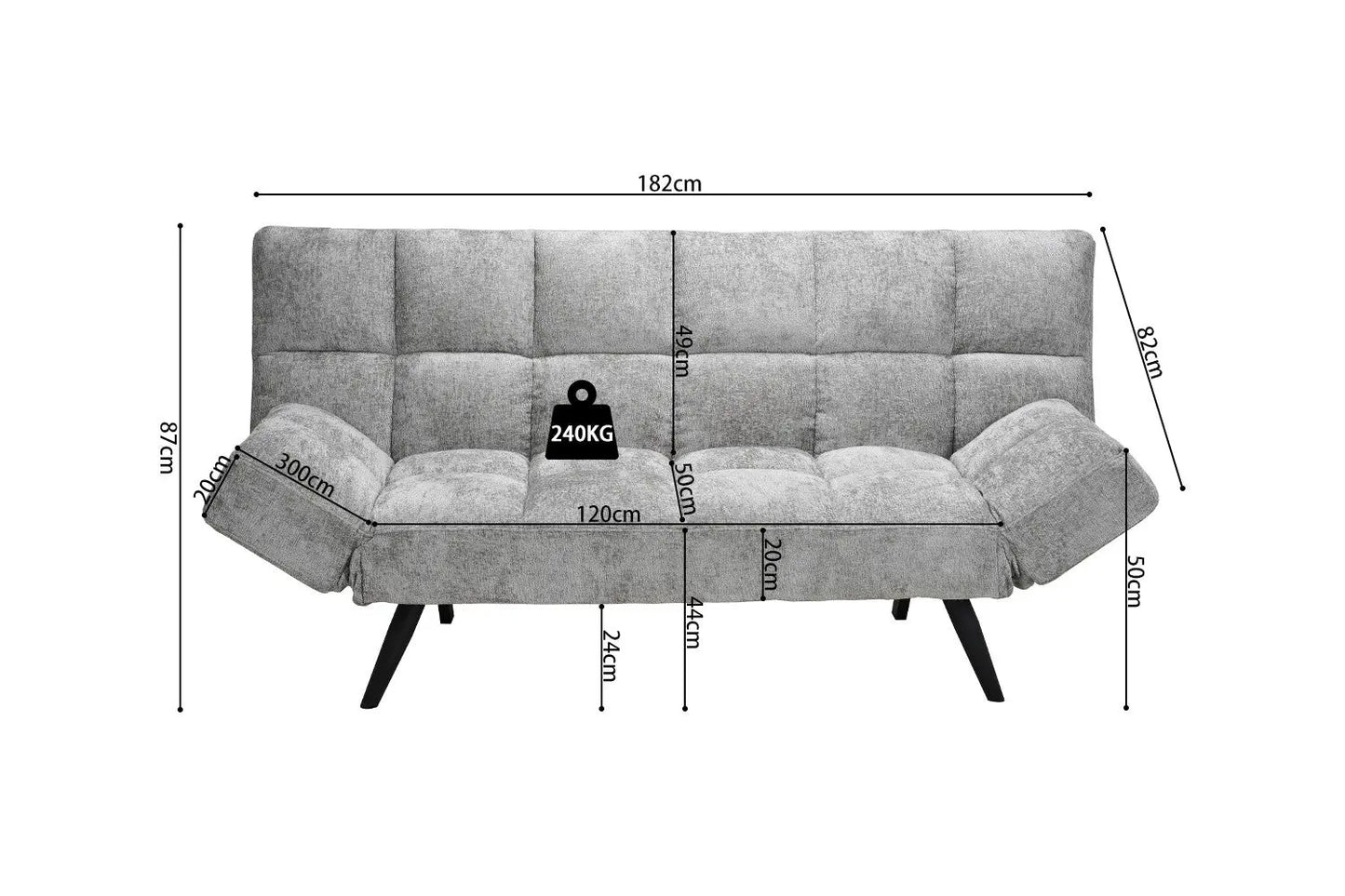 Canapé-lit en Tissu Gris BURSYA - 182 x 82 cm ROUSSEAU