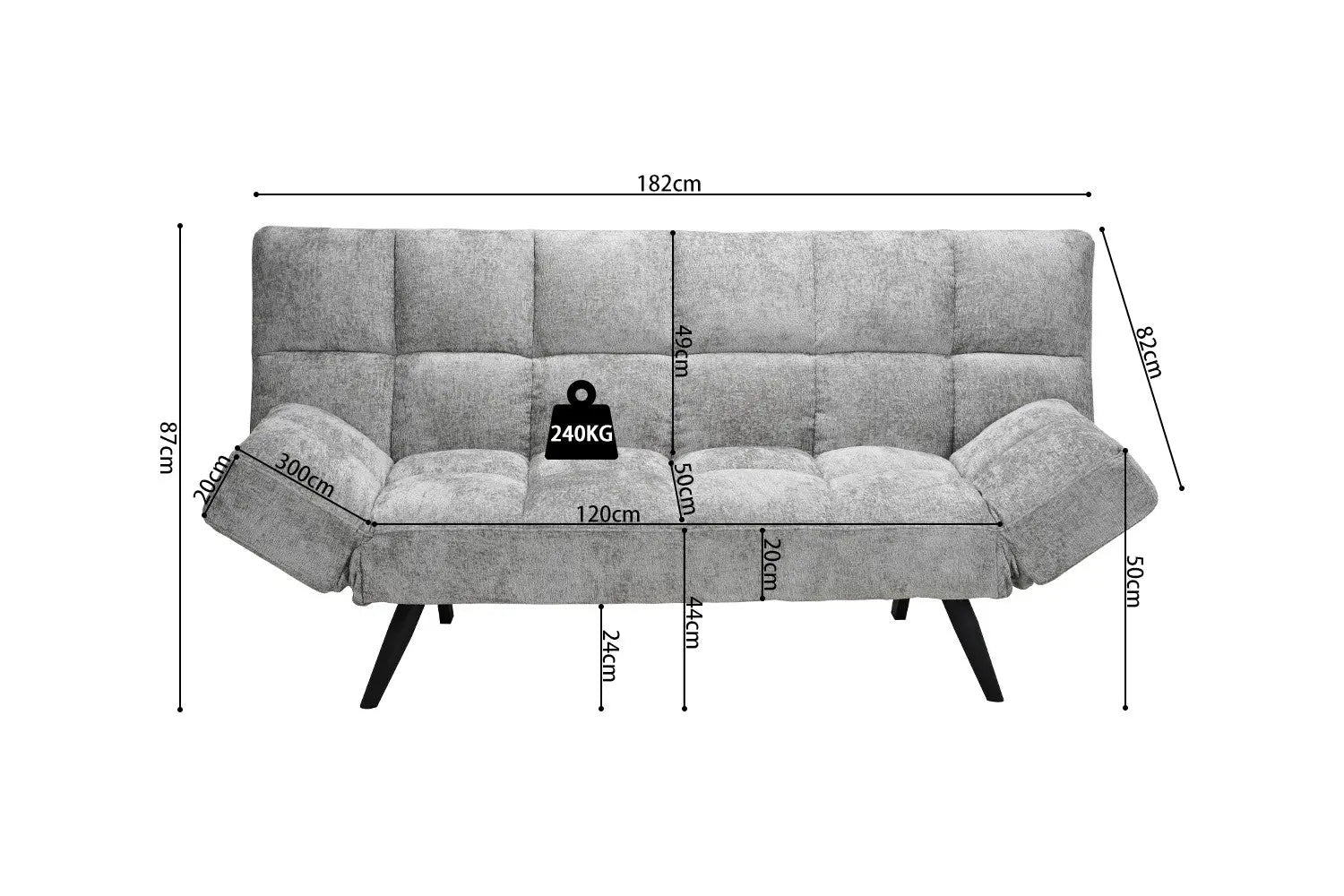 Canapé-lit en Tissu Gris BURSYA - 182 x 82 cm ROUSSEAU