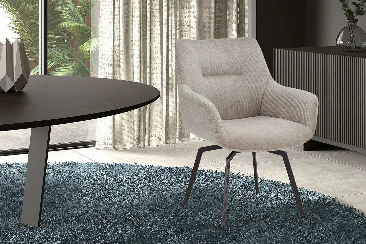 Chaise de Salle à Manger Pivotante MODESTY en Velours Côtelé Beige - 63 x 63 cm ROUSSEAU
