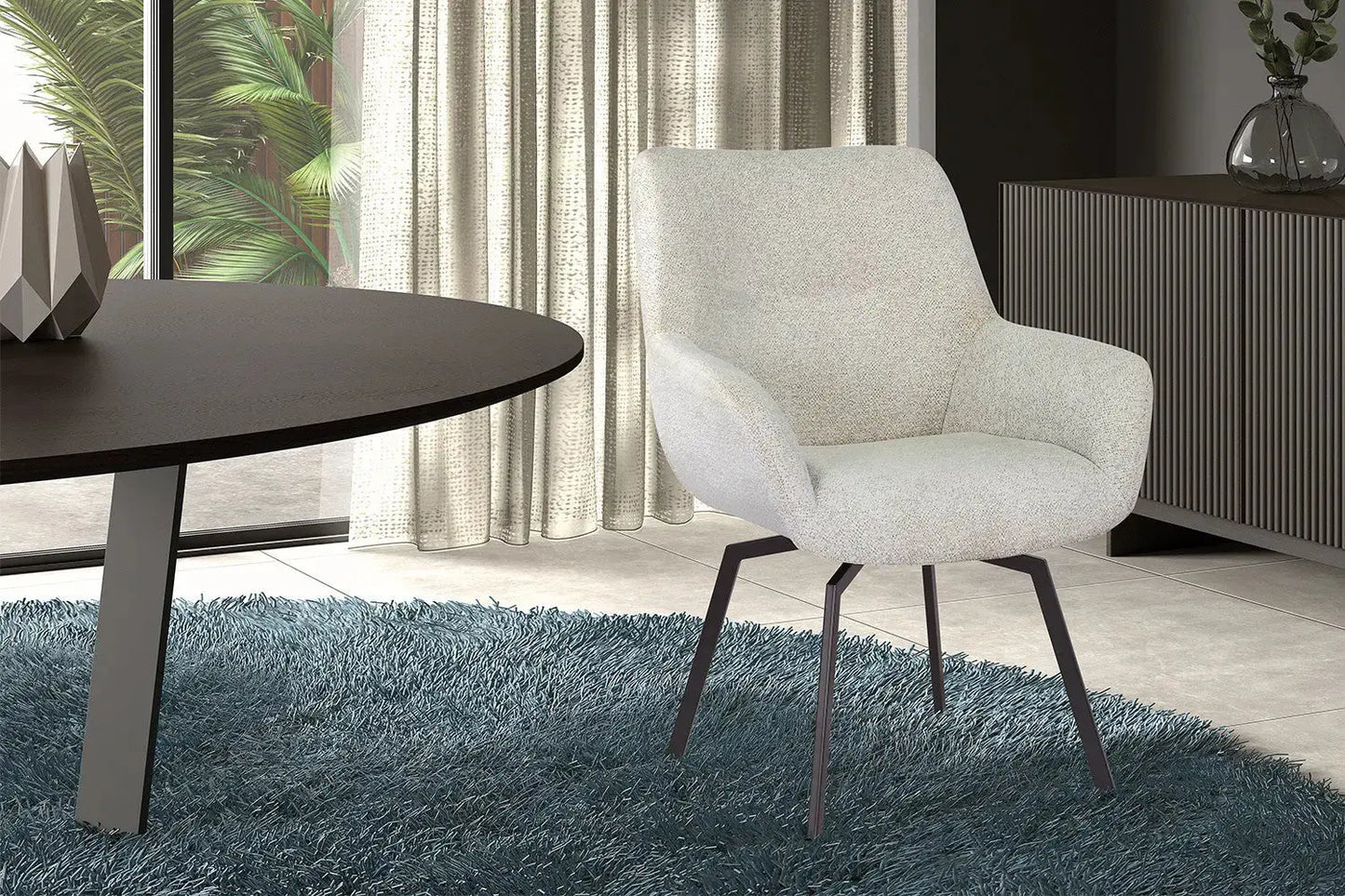 Chaise de Salle à Manger Pivotante MODESTY en Velours Ecru - 63 x 63 cm ROUSSEAU