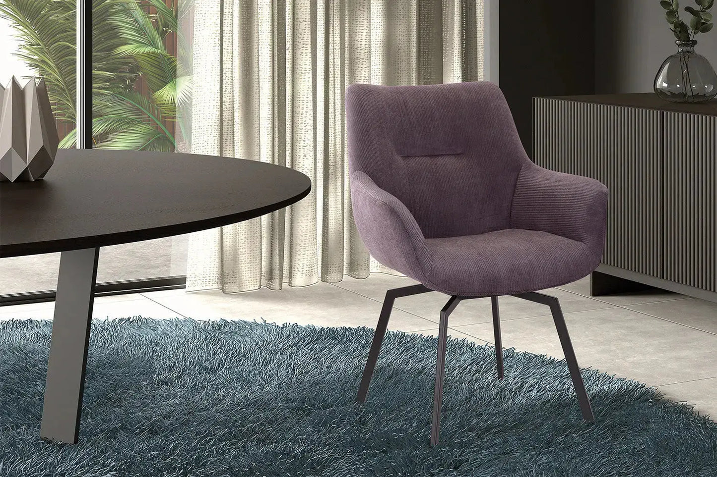 Chaise de Salle à Manger Pivotante MODESTY en Velours Côtelé Gris - 63 x 63 cm ROUSSEAU