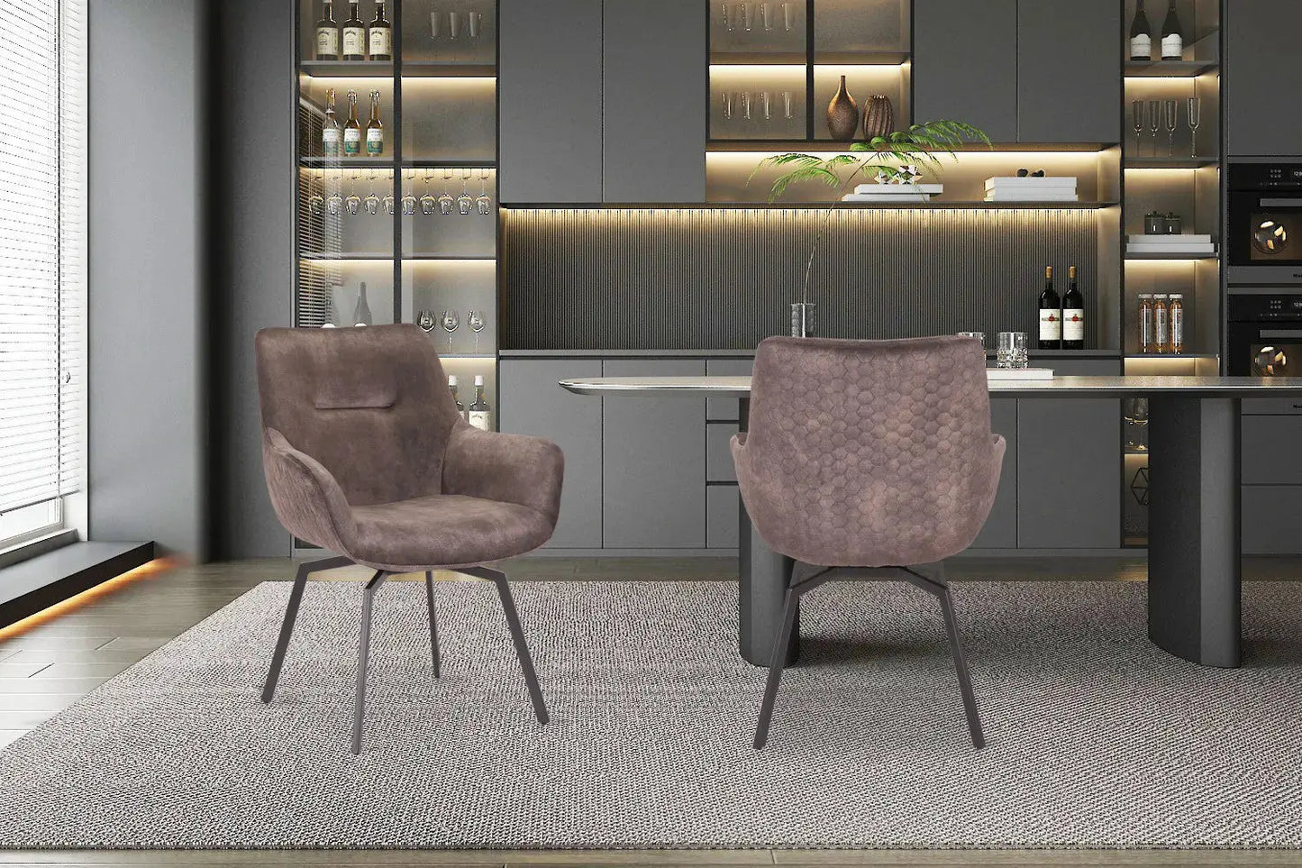 Chaise de Salle à Manger Pivotante MODESTY en Velours Taupe - 63 x 63 cm ROUSSEAU